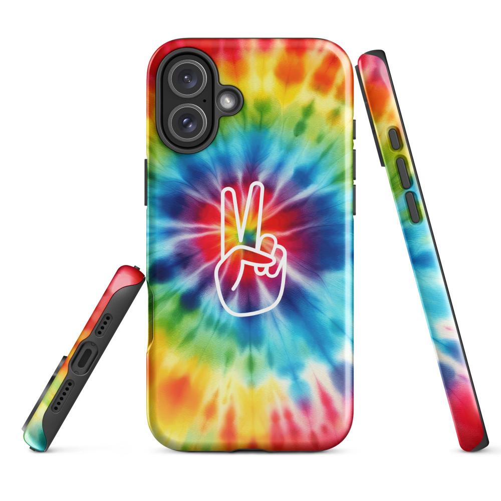 Tie Dye Peace Sign iPhone 16 Plus Tough Case - Glossy Finish - https://ascensionemporium.net